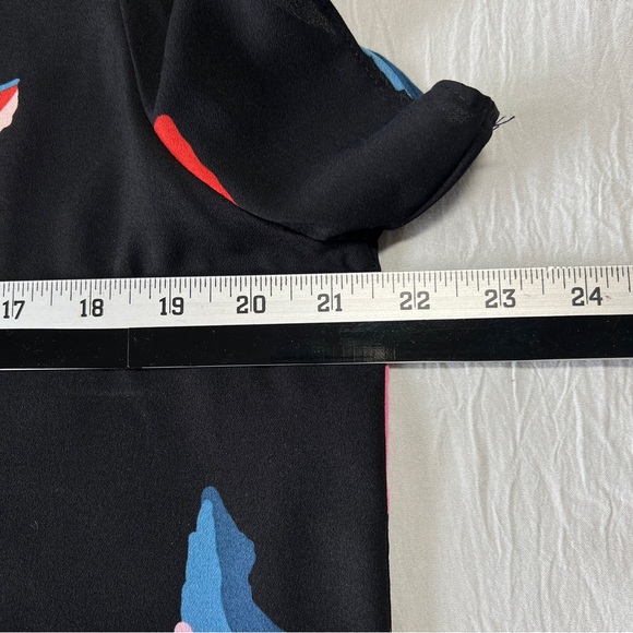 THML Anthropologie Smocked Neck Ruffle Sleeve Black Abstract Top Sz L NWOT - Picture 9 of 11